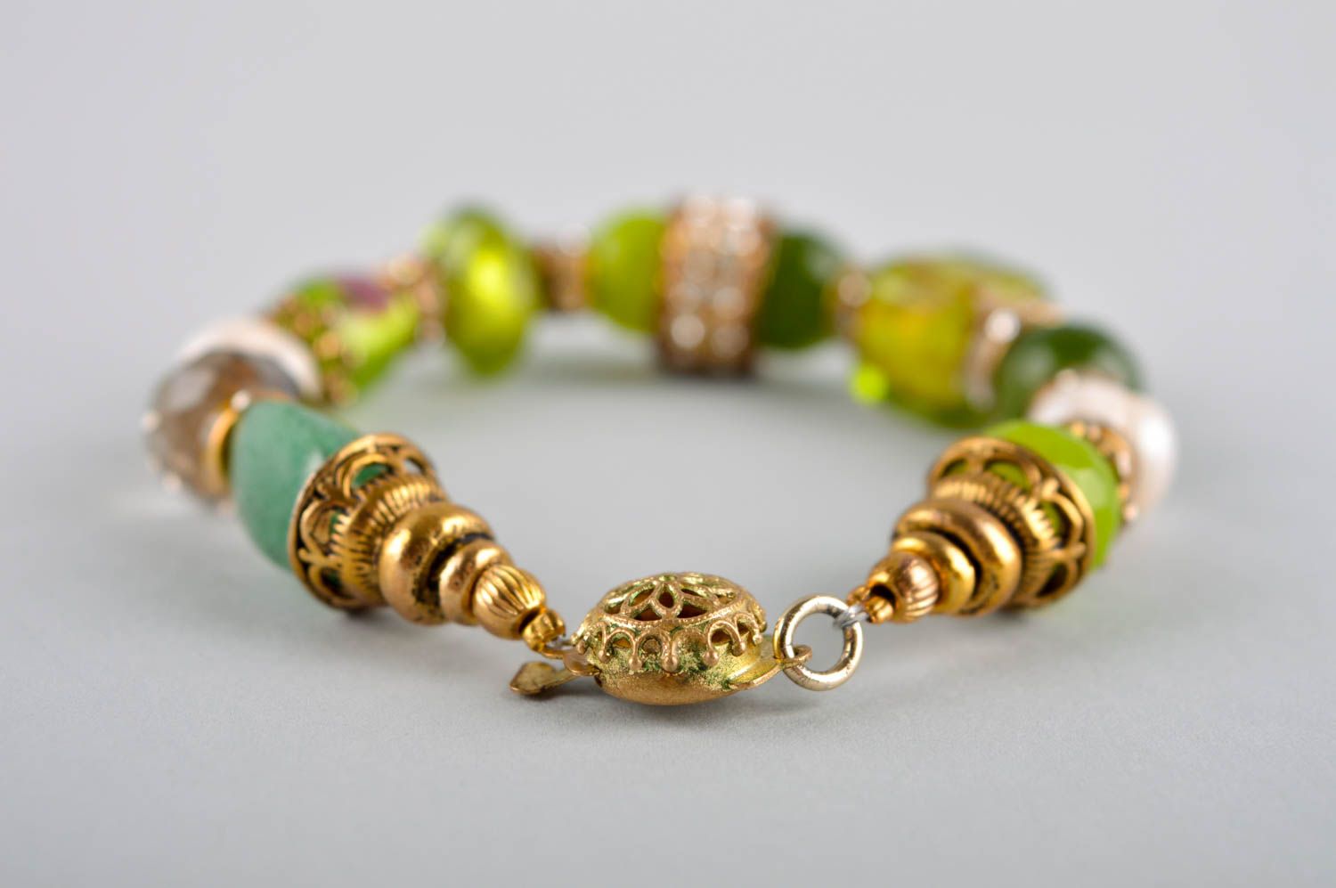 Bracelet vert Bijou fait main agate perles cristaux strass Cadeau femme photo 4