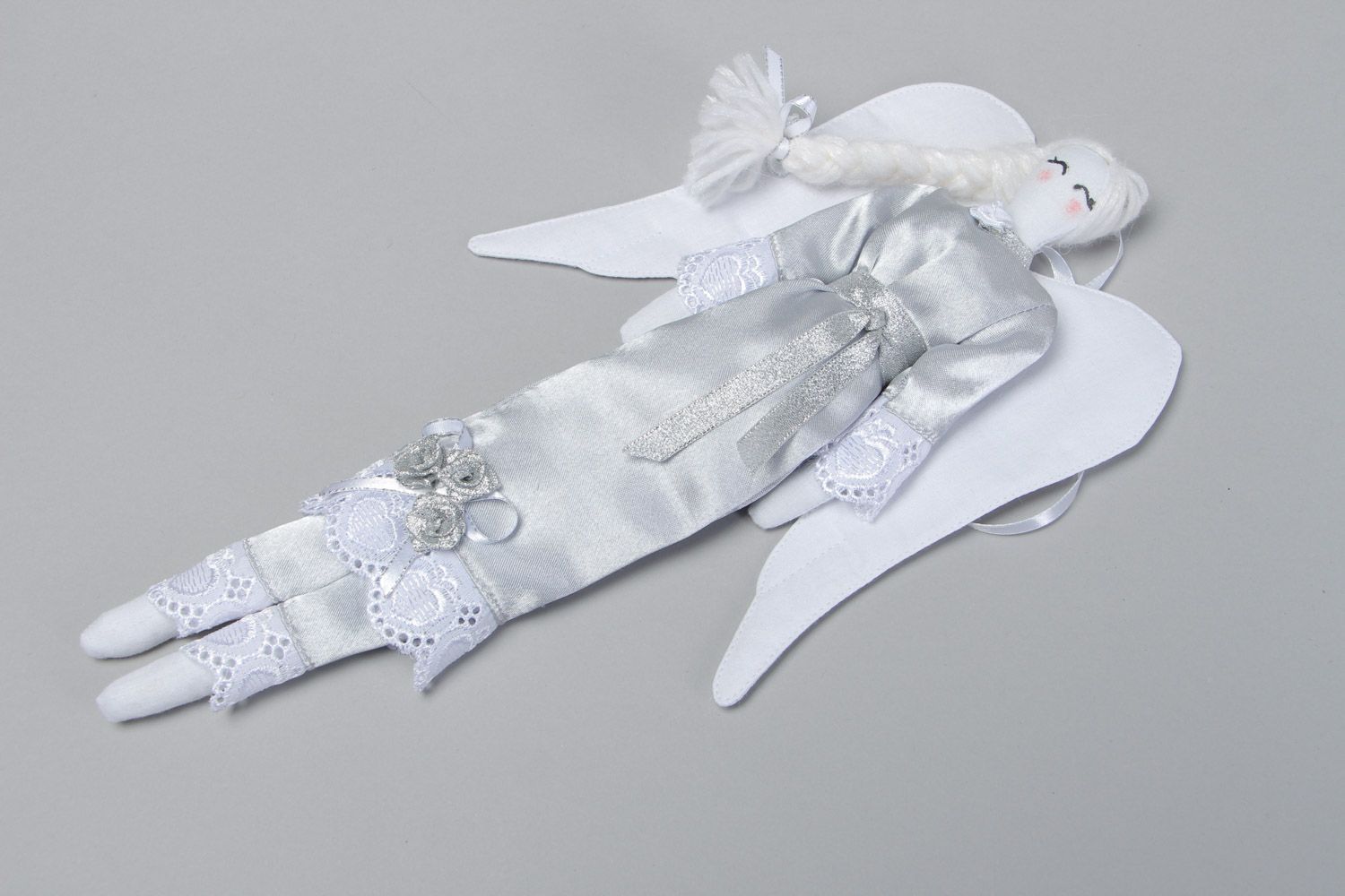 Авторская кукла ангел из ткани ручной работы декор интерьера дома серебристая фото 2