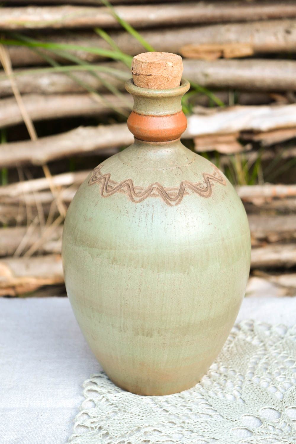 Глиняная бутылка керамика ручной работы красивая посуда необычной формы фото 1