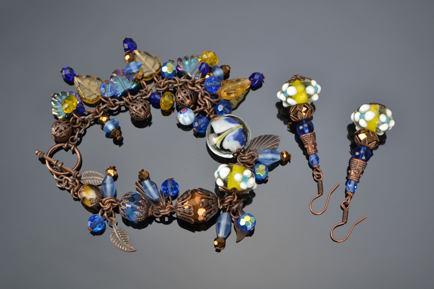 Lampwork bracelet and earrings photo 1