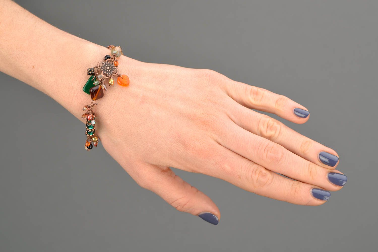 Bracelet perles de verre fantaisie cuivre accessoire original fait main Automnal photo 2
