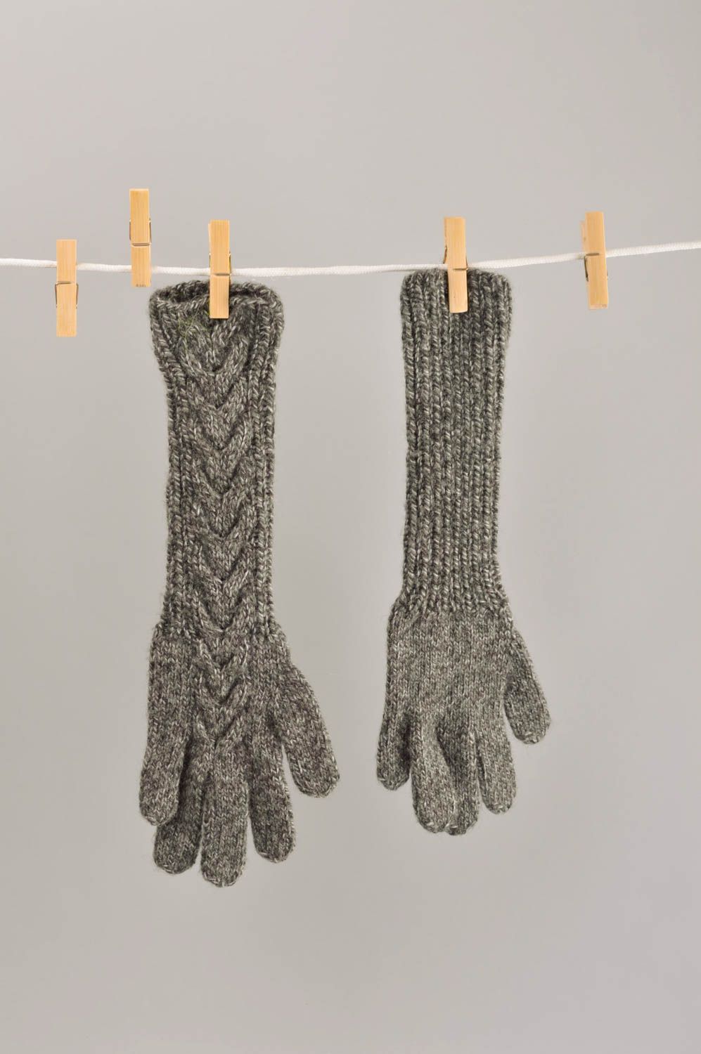 Handmade Wolle Handschuhe Accessoires für Frauen gehäkelte Handschuhe grau foto 1