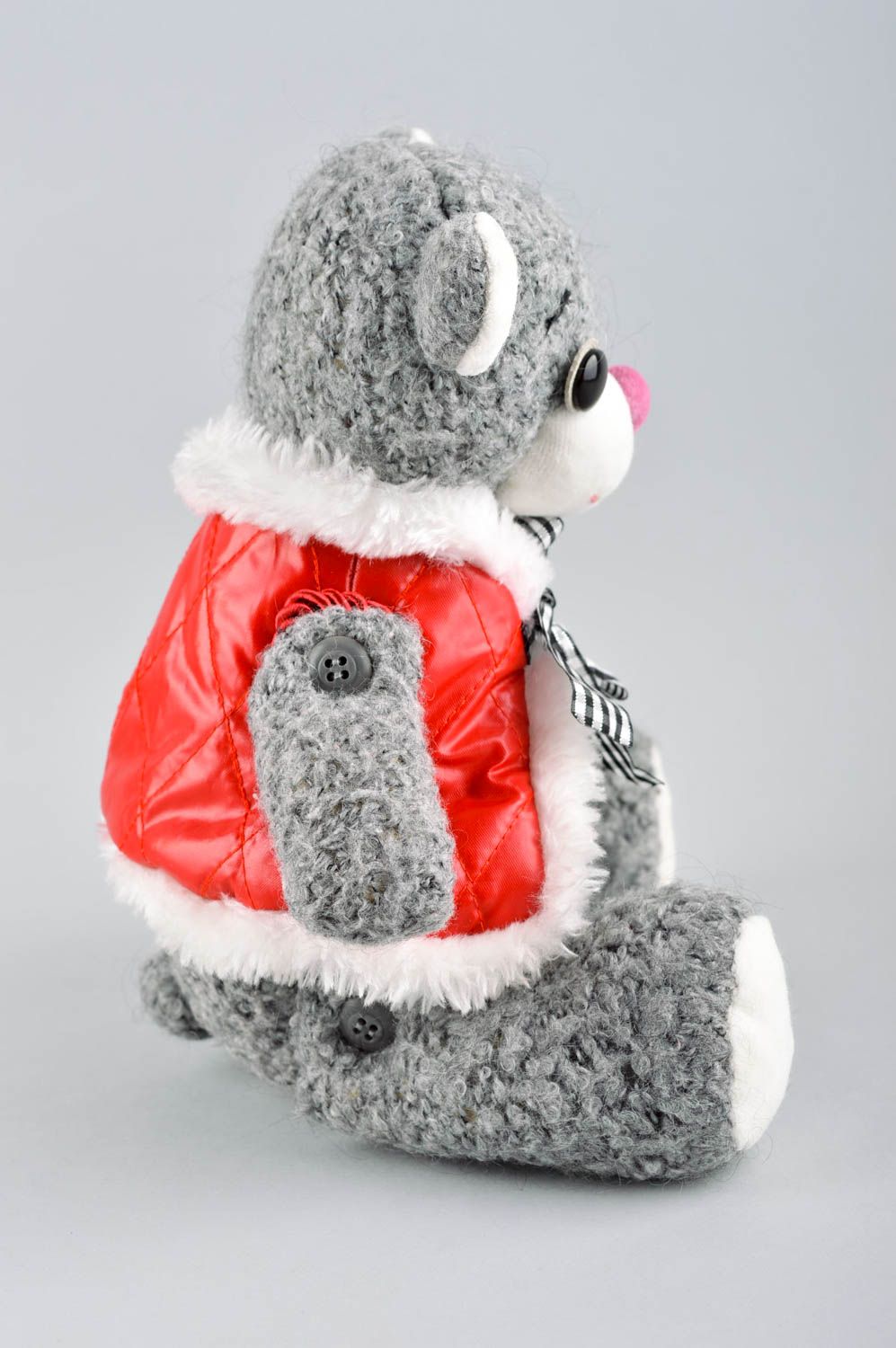 Juguete de peluche hecho a mano oso de peluche con chaleco rojo regalo para niño foto 3