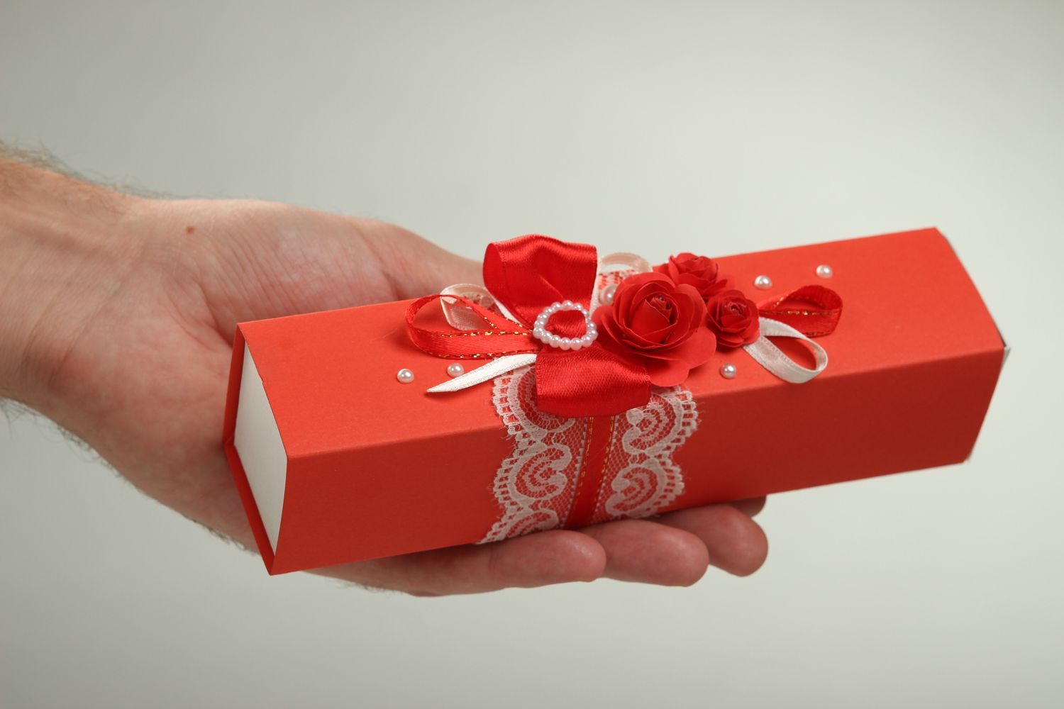 Invitación para boda roja cn encaje hecha a mano caja bonita accesorio nupcial foto 5