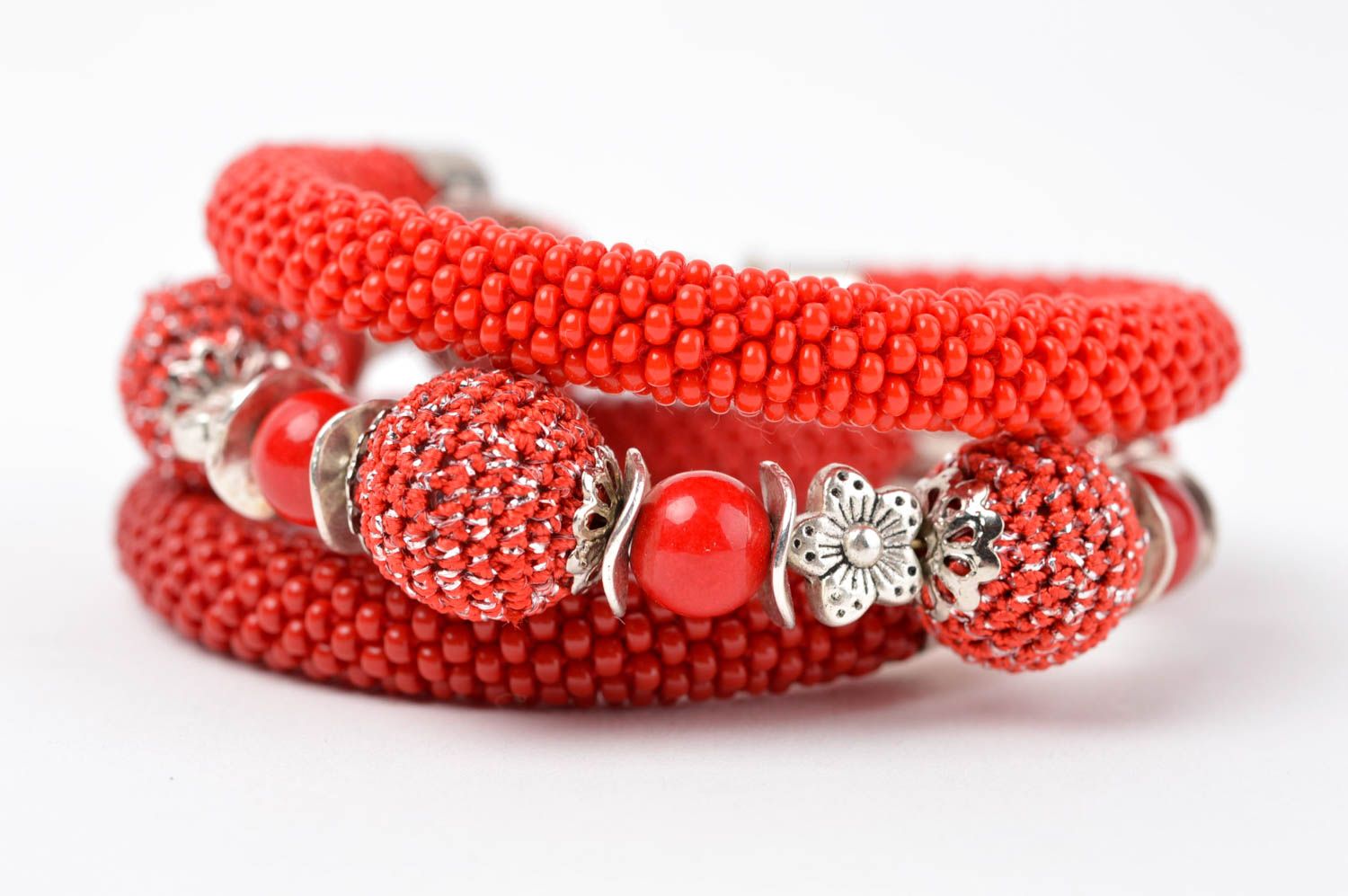 Art handmade large and small red beads two-row bracelet for women and girls photo 2