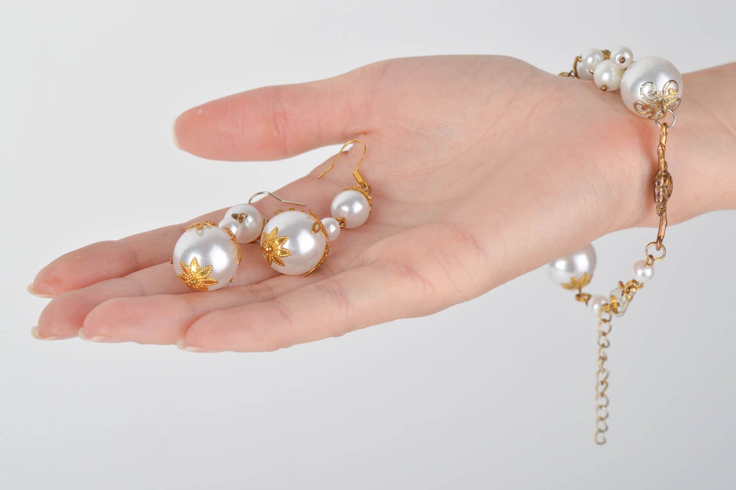 Handmade jewelry set beaded jewelry dangling earrings bead bracelet gift for her photo 2