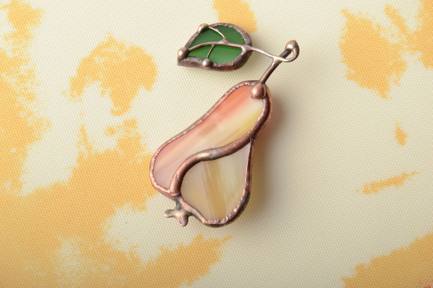 Unusual stained glass brooch in the shape of pear photo 1
