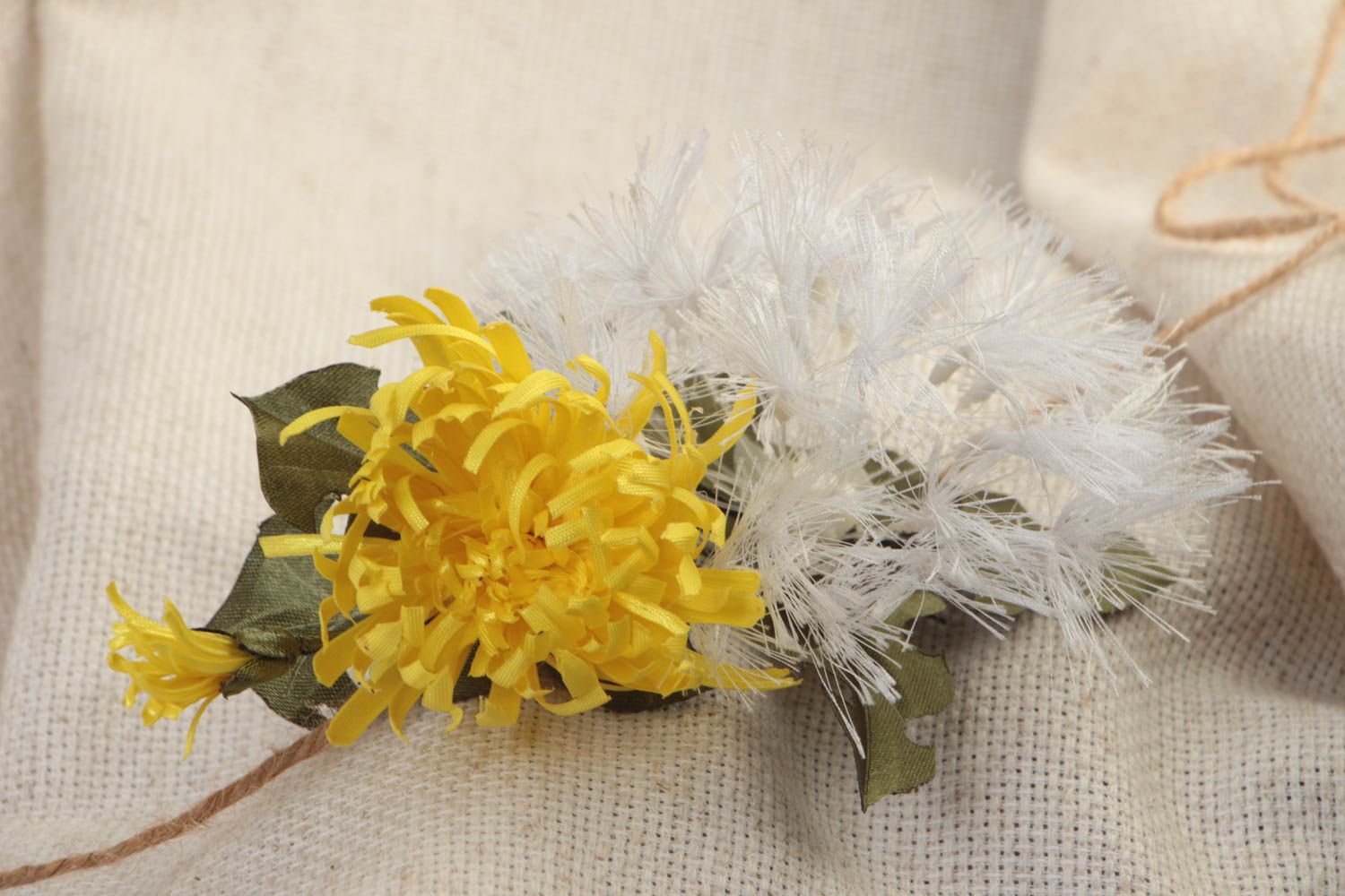 Unusual women's handmade crepe back satin fabric flower brooch photo 1