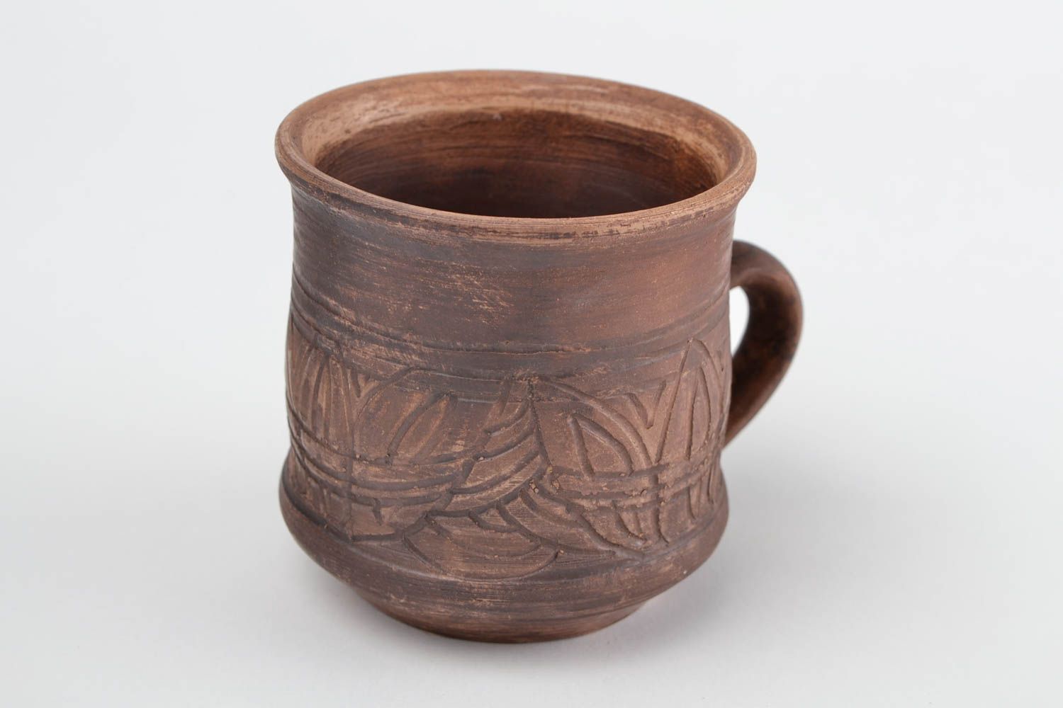 Чашка ручной работы глиняная посуда керамическая чашка объемом 250 мл коричневая фото 4
