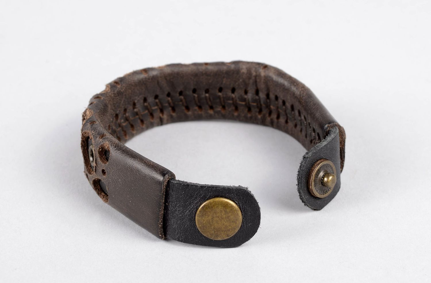 Bracelet cuir marron et noir Bijou fait main design de créateur Cadeau insolite photo 4