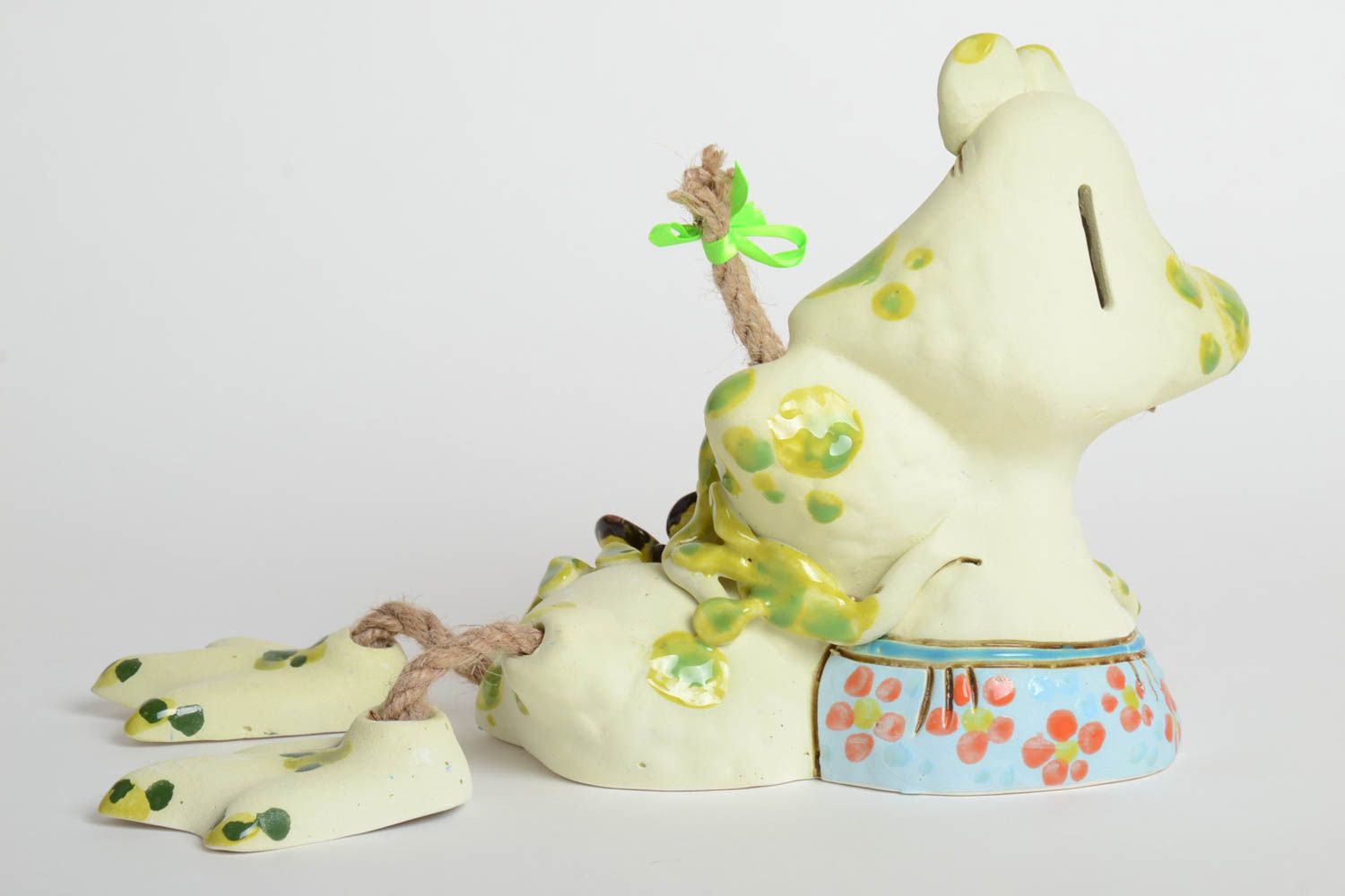 Handmade Keramik Spardose Geschenk für Kinder Haus Deko aus Ton frohe Frösche foto 5
