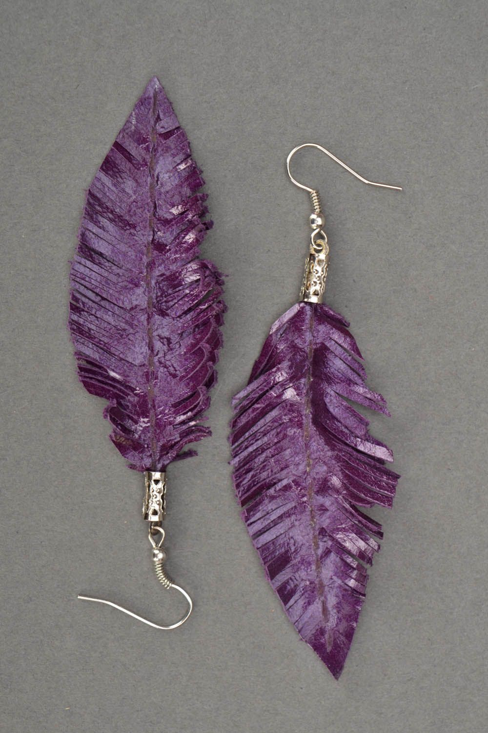 Violet leather earrings photo 3