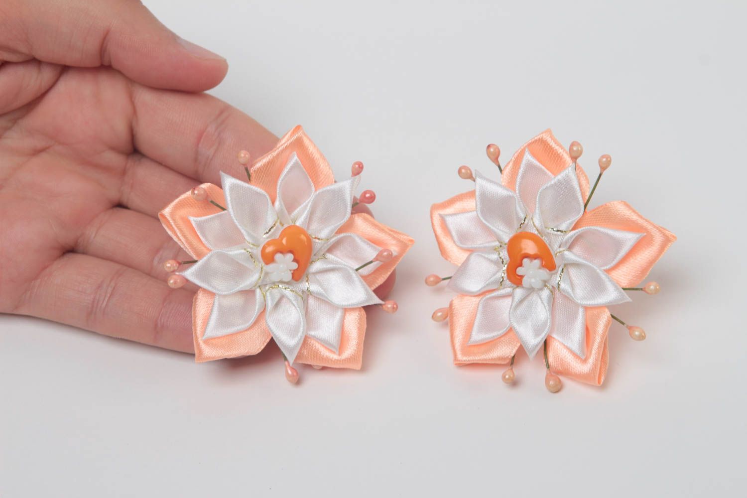 Set of flower hair accessories 2 hair ties kanzashi flowers gifts for girls photo 5