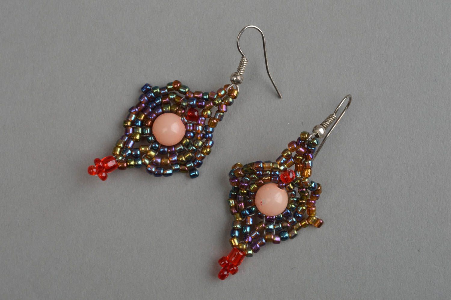 Beautiful festive earrings handmade unusual accessories beaded jewelry photo 2