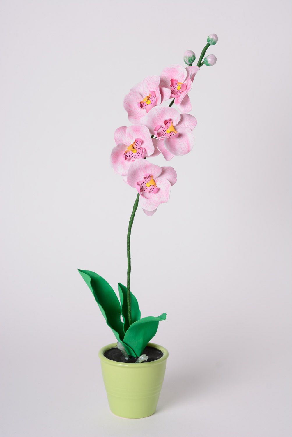 Fleur artificielle en foamiran jolie orchidée douce avec pot faite main  photo 1