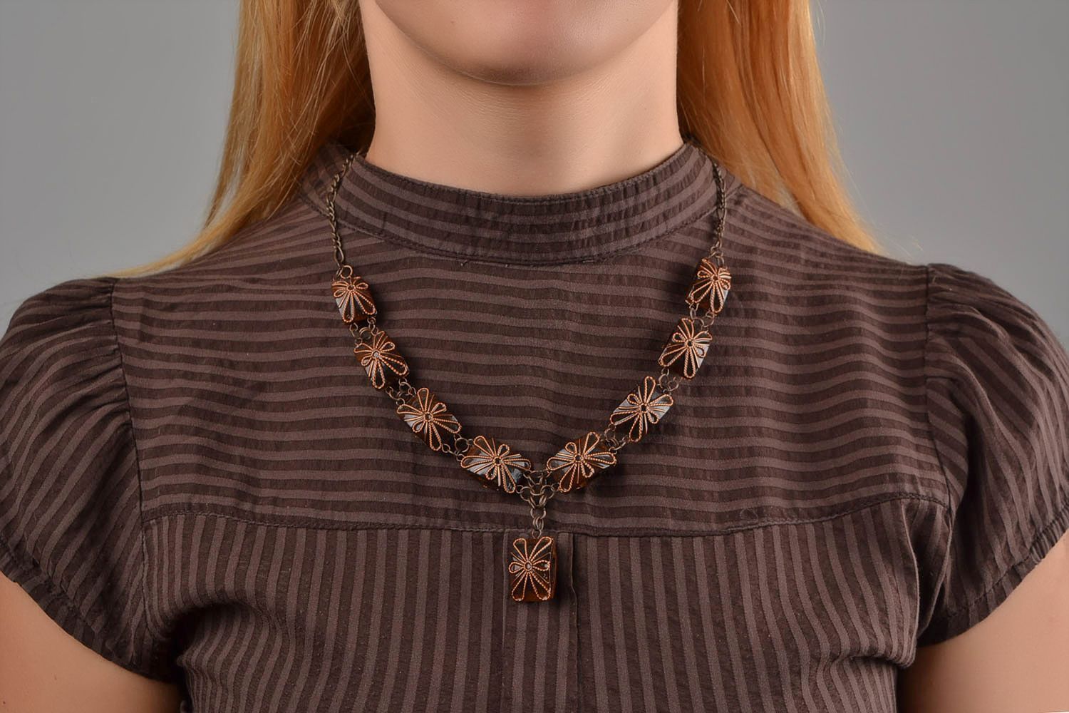 Handmade lange Halskette Ethno Schmuck Damen Collier aus Aprikosenkernen foto 1