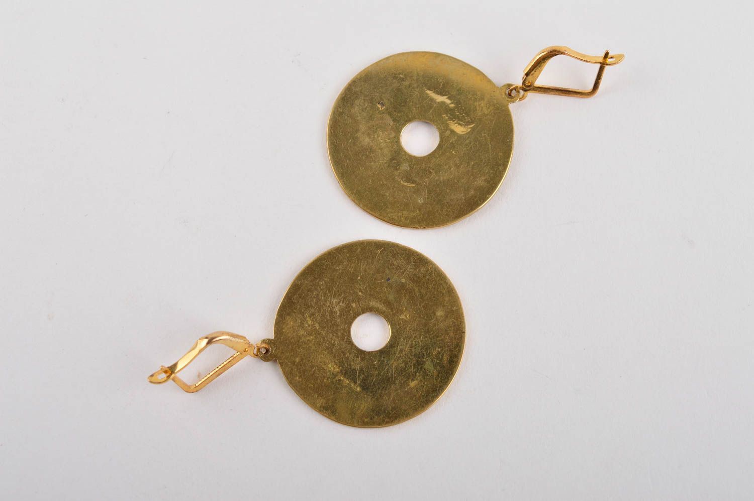 Ethnic earrings with natural stones handmade brass earrings metal bijouterie photo 5