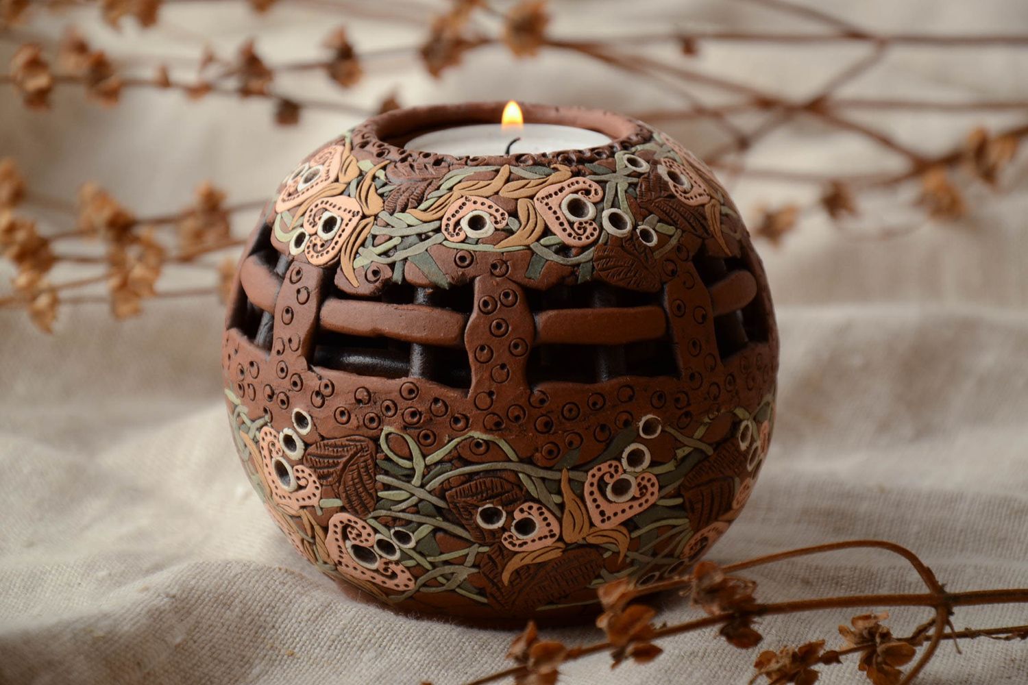 3 inch tin candle handmade ceramic holder in the shape of a ball 0,62 lb photo 1