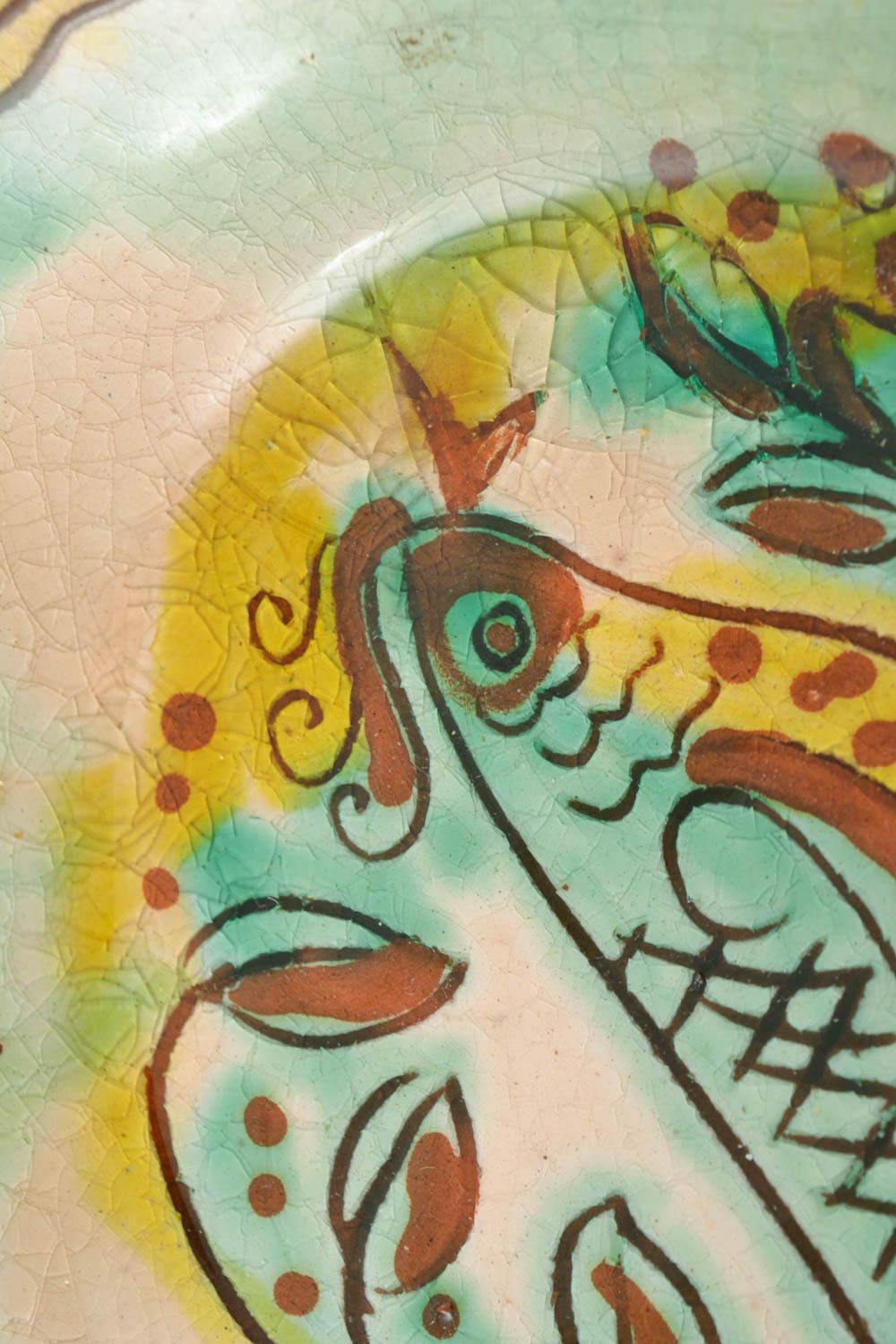 Bol décoratif en argile peint de glaçure rond petit fait main avec oiseau photo 3