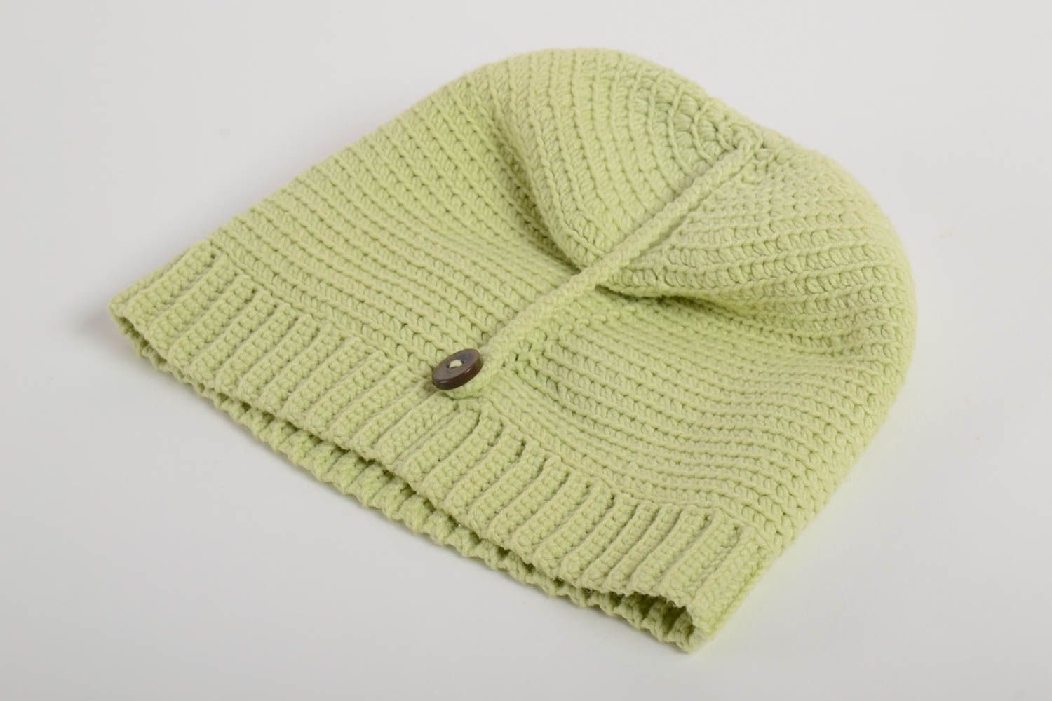 Bonnet tricot fait main Chapeau au crochet vert en laine Vêtement femme design photo 5