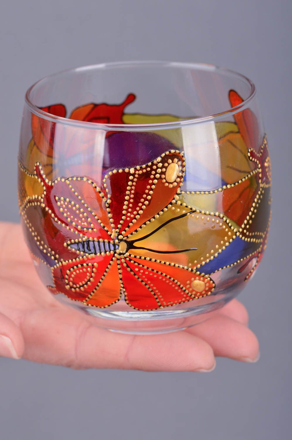 Candelero de cristal con pintura de vitral hecho a mano para una vela decoración foto 3