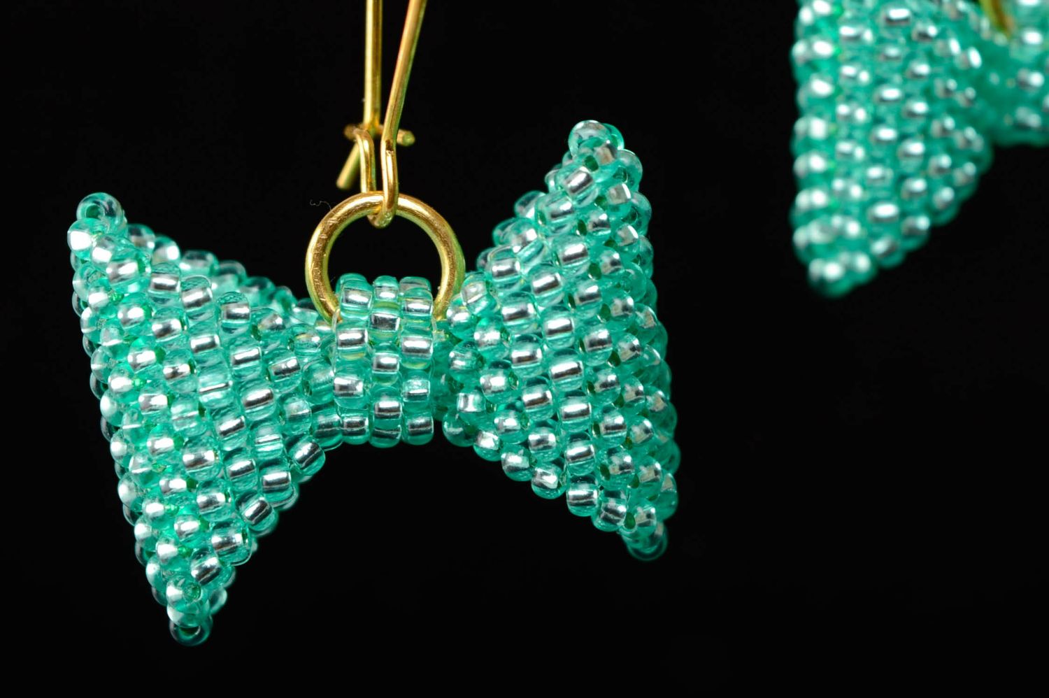 Turquoise handmade beaded earrings Bows photo 5