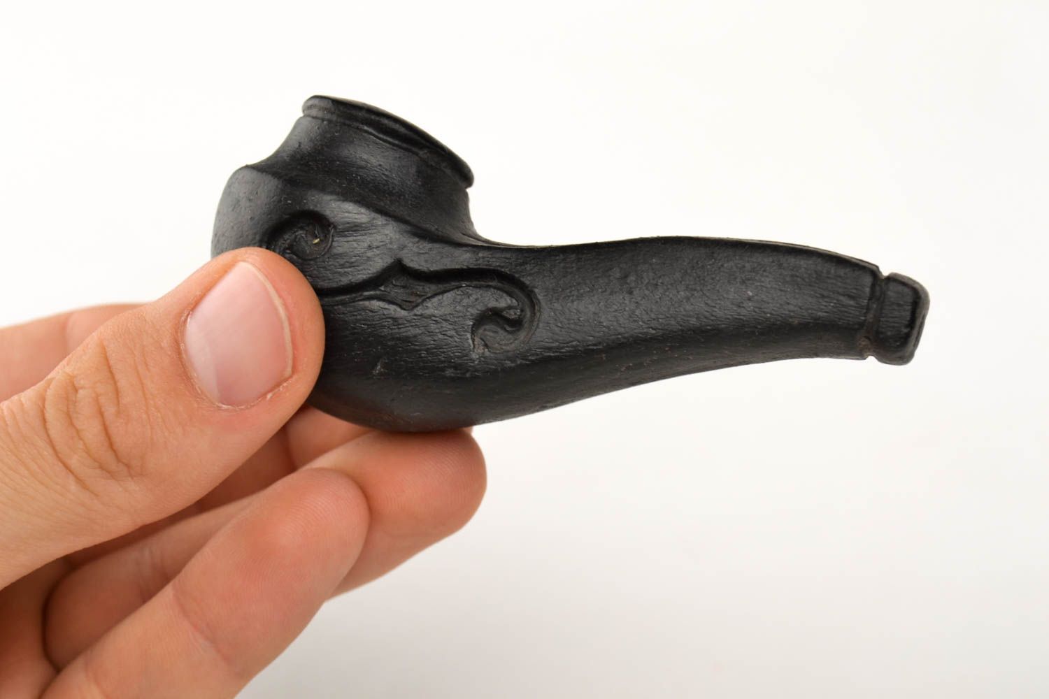 Handgefertigt Ton Pfeife Accessoires für Männer Tabak Pfeife in Schwarz foto 2