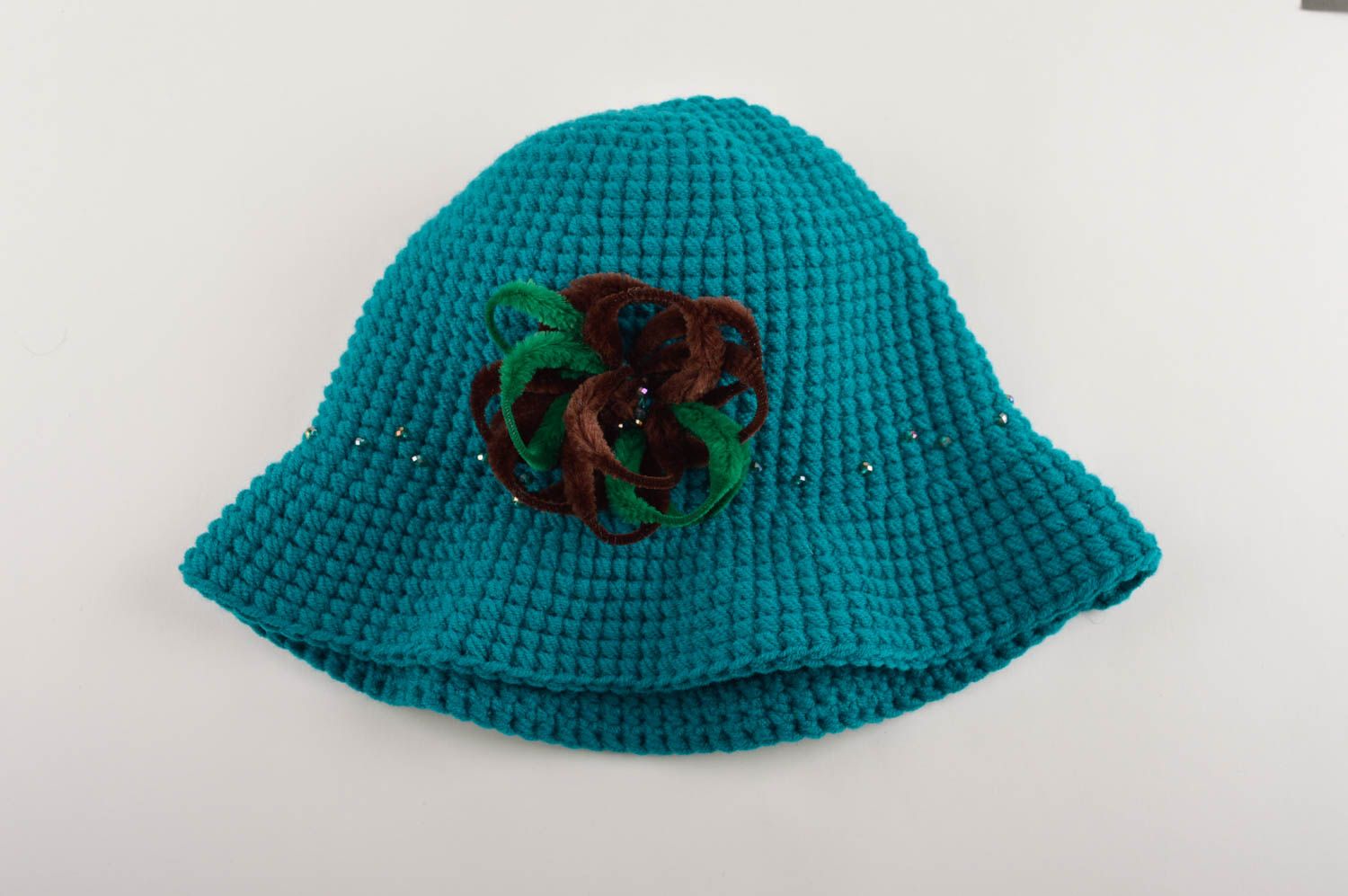 Handmade gehäkelter Hut Designer Accessoire Hut für Frauen modisch türkis schön foto 5
