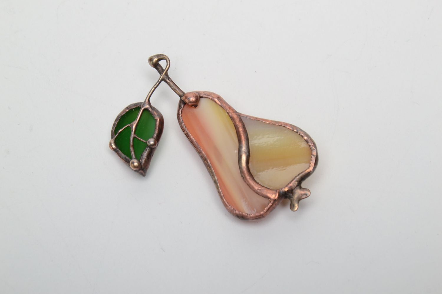 Unusual stained glass brooch in the shape of pear photo 2