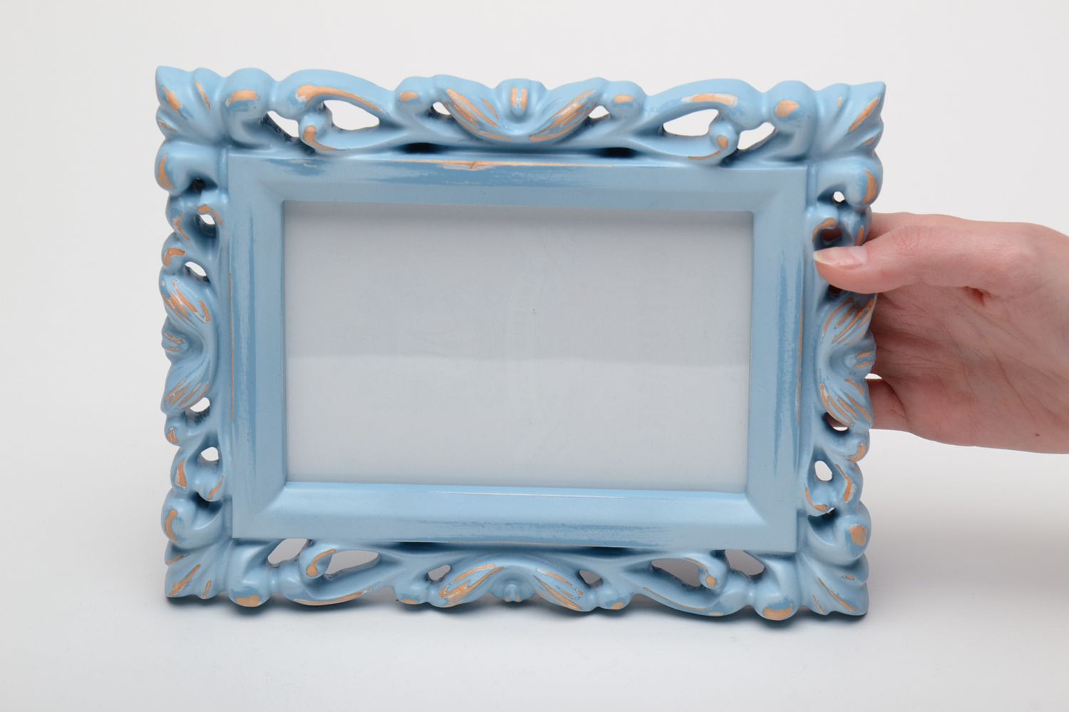 Blue wood carved photo frame for gift photo 5