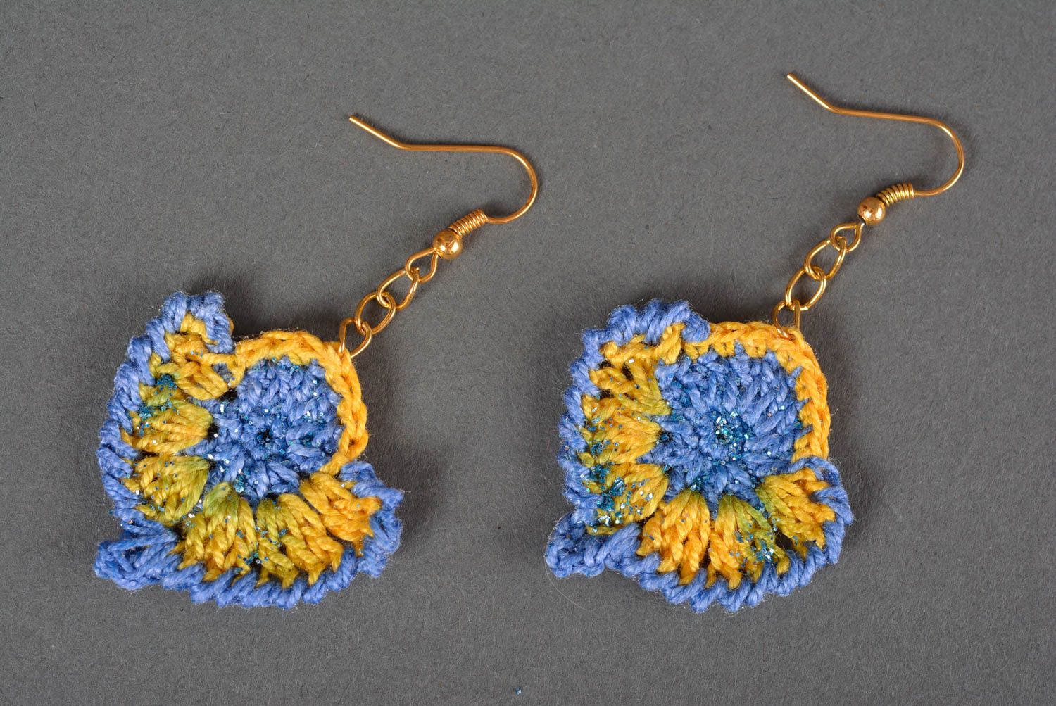 Handmade crocheted earrings long earrings with charms crochet accessory  photo 4