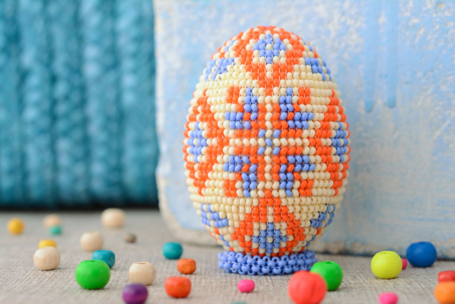 Wooden easter egg woven over with Czech beads photo 1