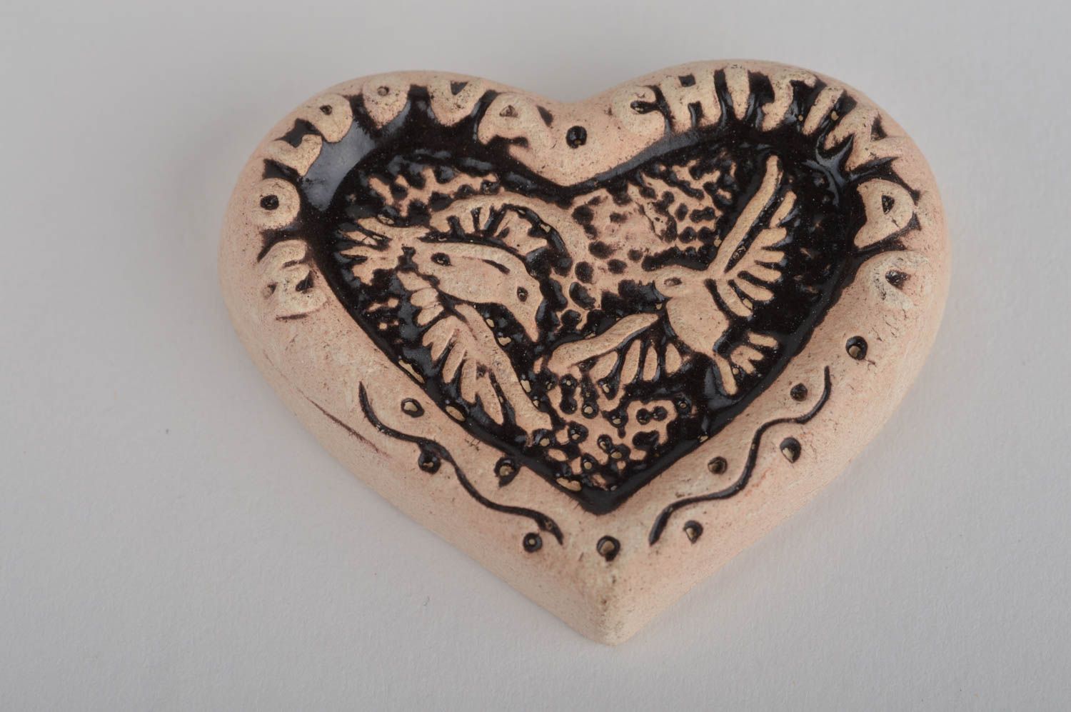 Unusual handmade designer ceramic fridge magnet for interior decor Heart photo 2