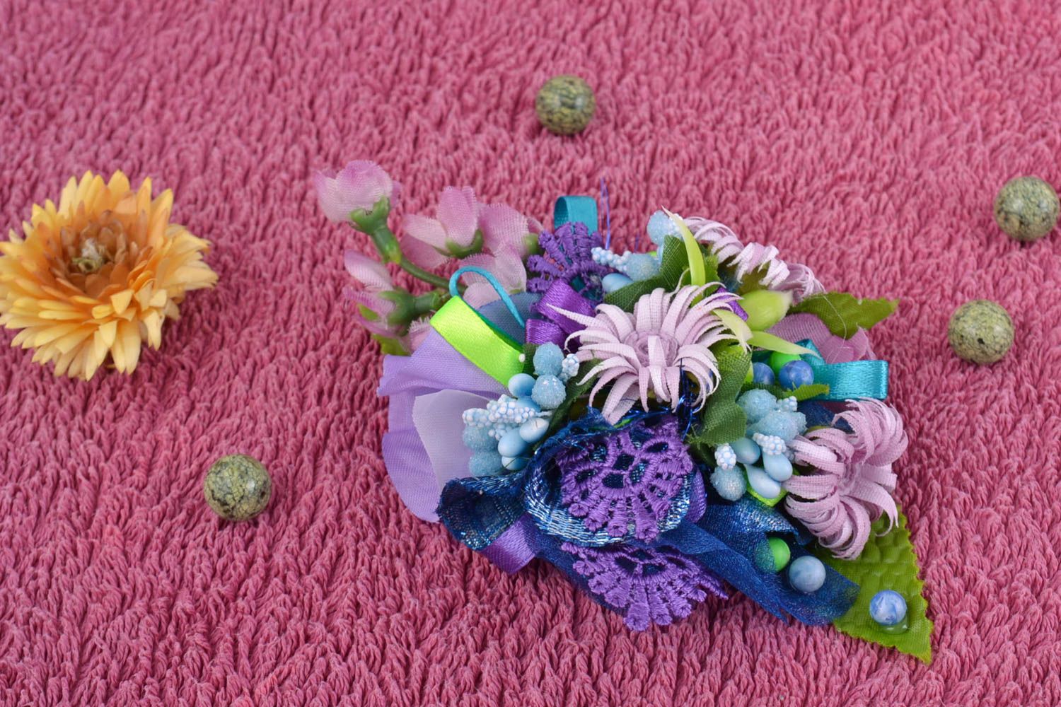 Decorative artificial flowers for creation of handmade accessories blank for brooch photo 1