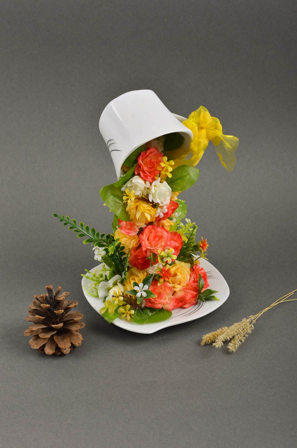Topiario artificial taza con flores elemento decorativo regalo original foto 1