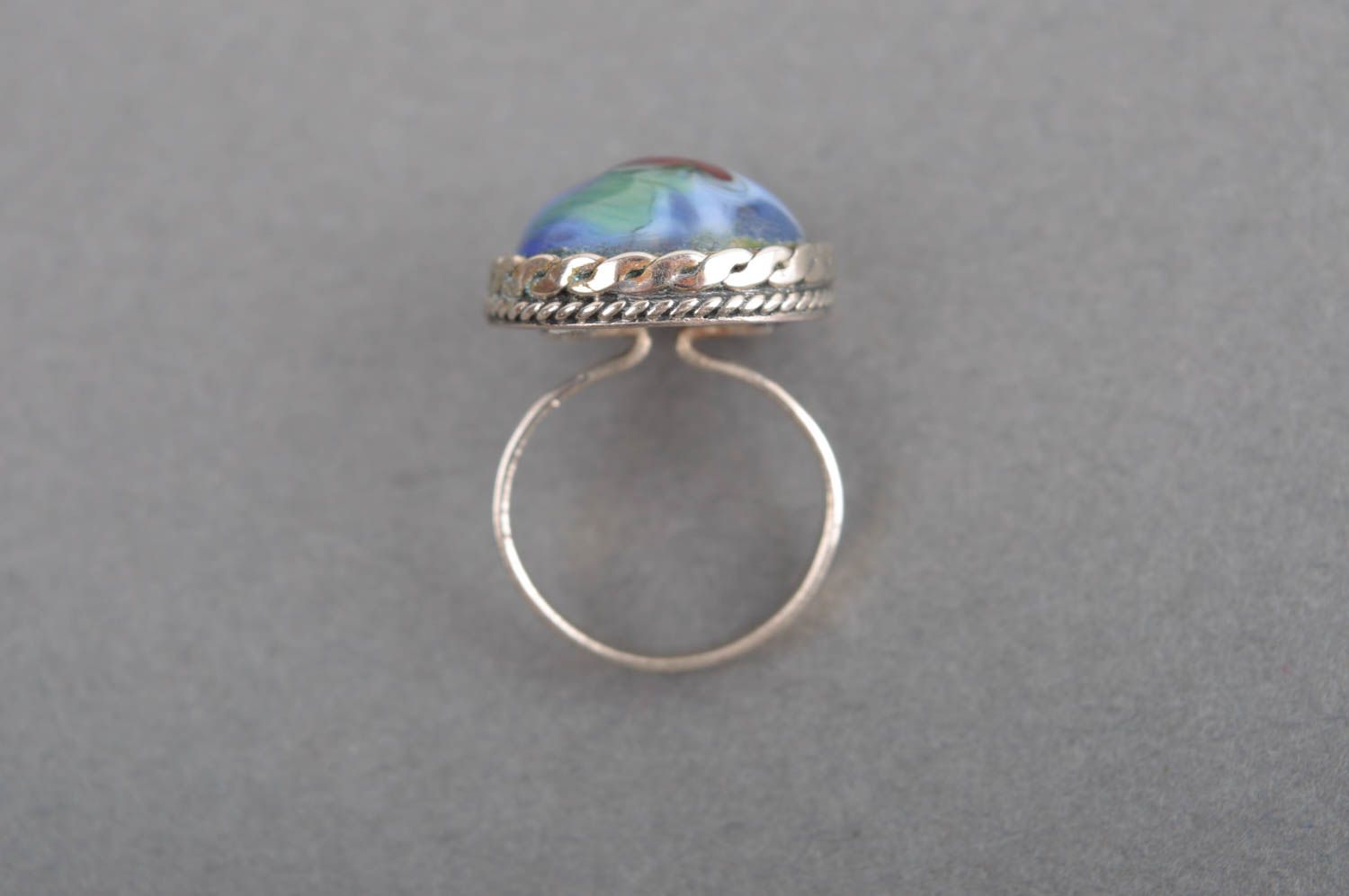 Стильное кольцо хэнд мэйд украшение из мельхиора женское кольцо с синим стеклом фото 5