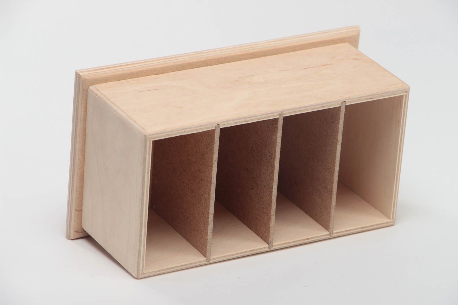 Boîte en bois brut à décorer soi-même 4 compartiments faite main sans couvercle photo 4