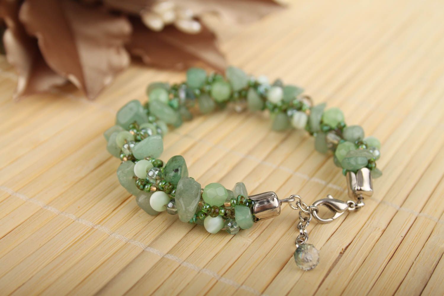 Handmade bracelet with natural stones nephritis bracelet fashion jewelry for her photo 1