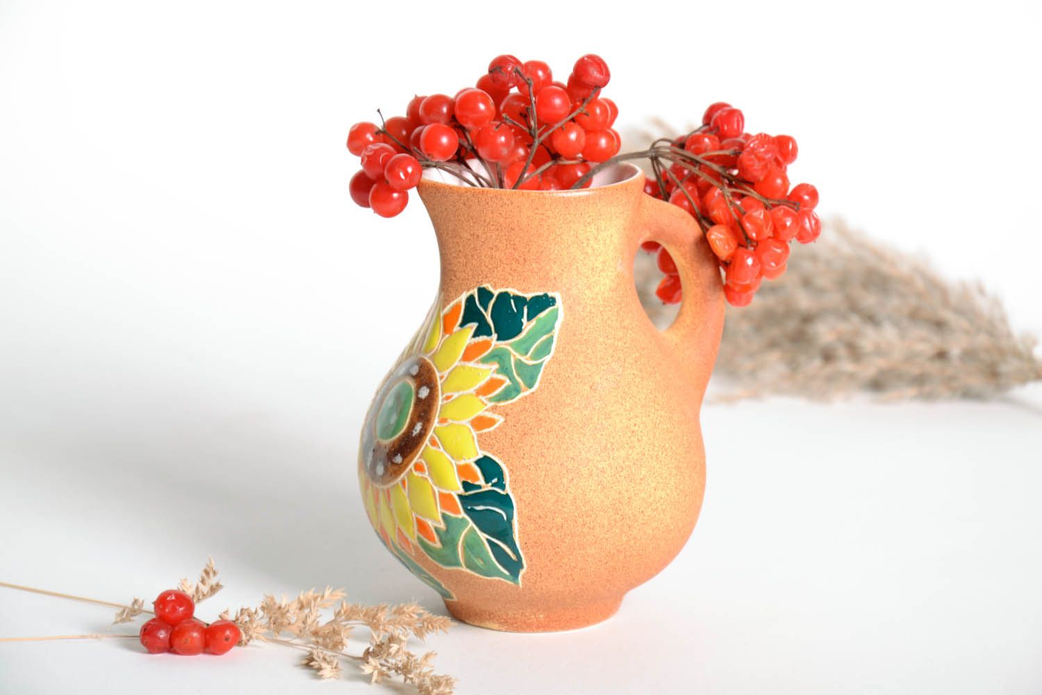 Keramik Krug mit Sonnenblume foto 1