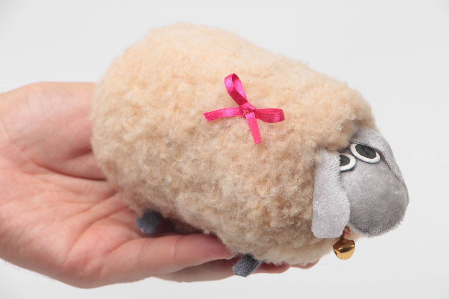 Handmade cute designer toy sheep made of fur for kids photo 5