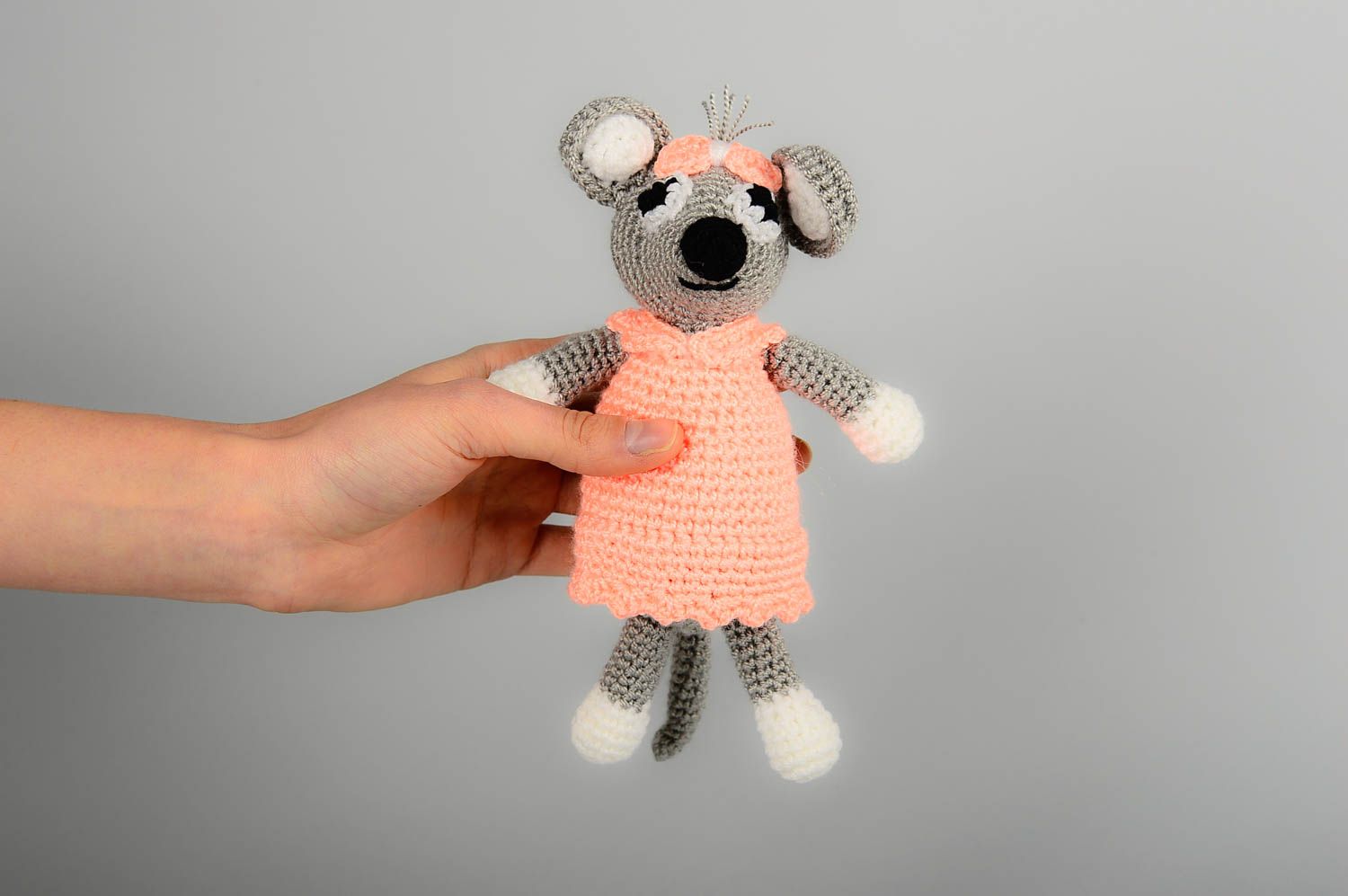 Kuscheltier Maus handgefertigt Haus Dekor Geschenk für Kinder rosa grau foto 2