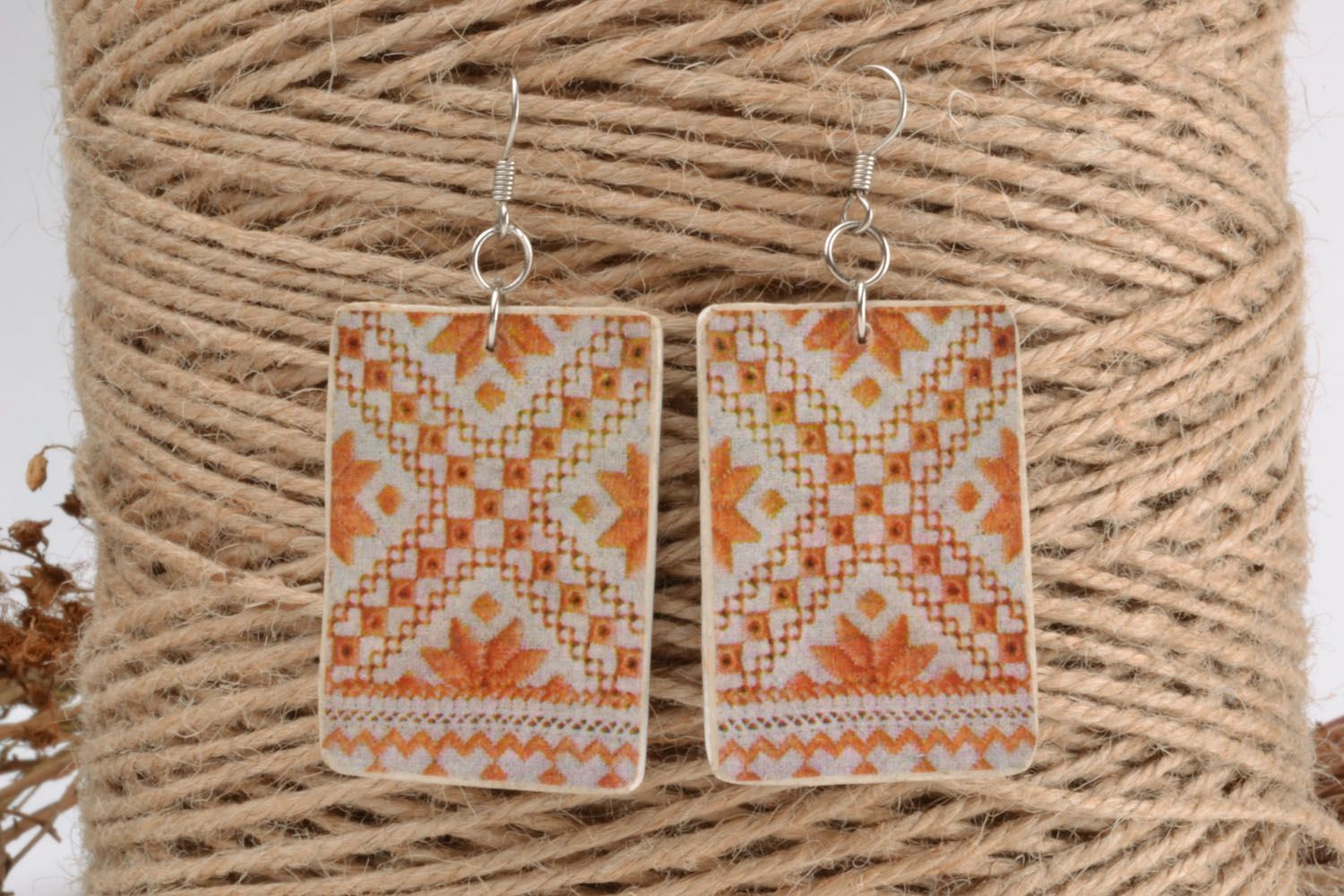 Earrings made of polymer clay Pattern photo 1