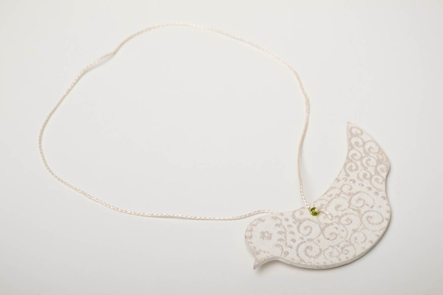 Fiberboard decorative interior handmade painted pendant with beads Bird photo 2