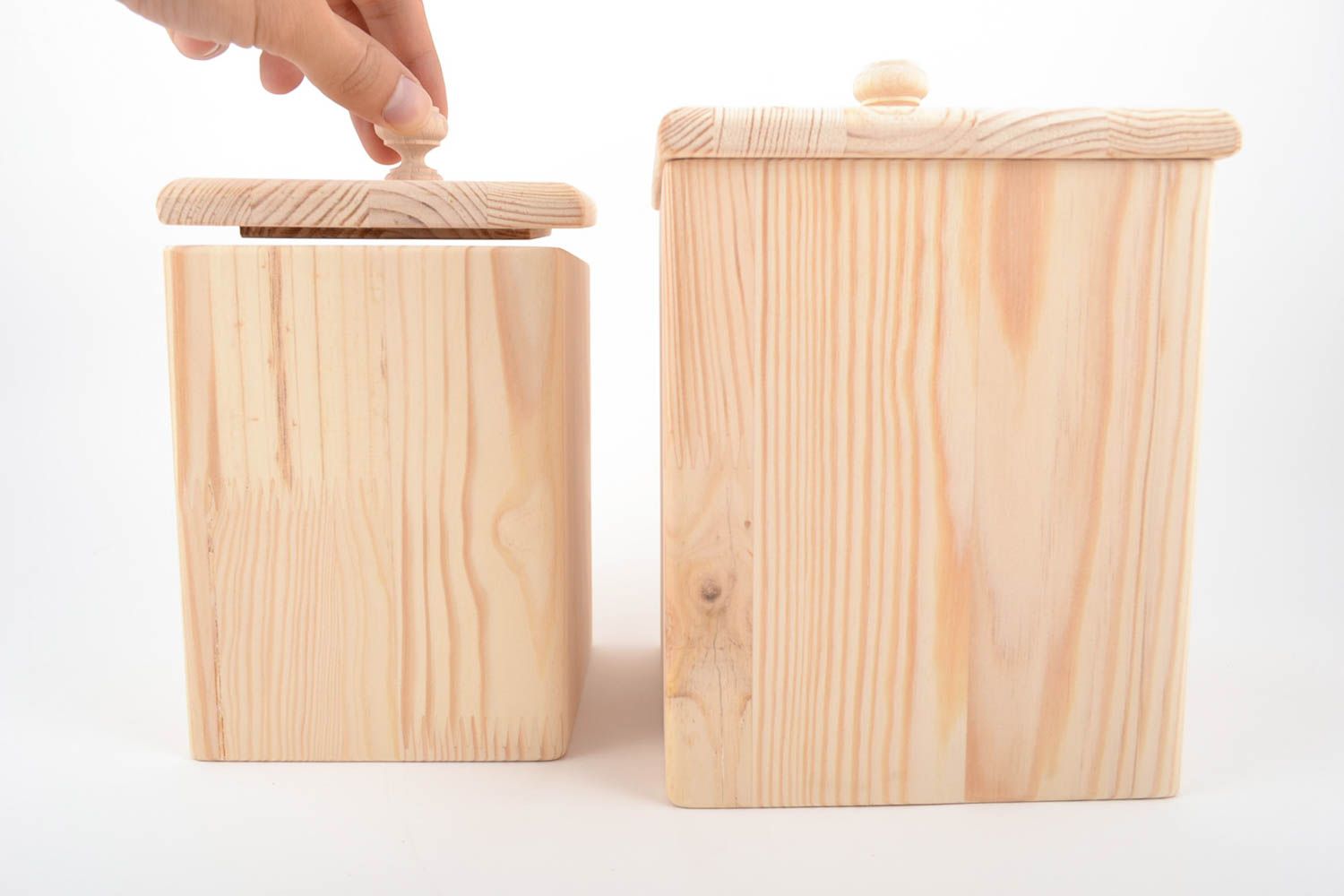 Set of 2 handmade wooden craft blanks tall square boxes with removable lids photo 5