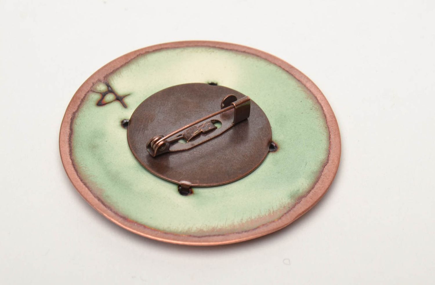 Handmade copper brooch with painting photo 5