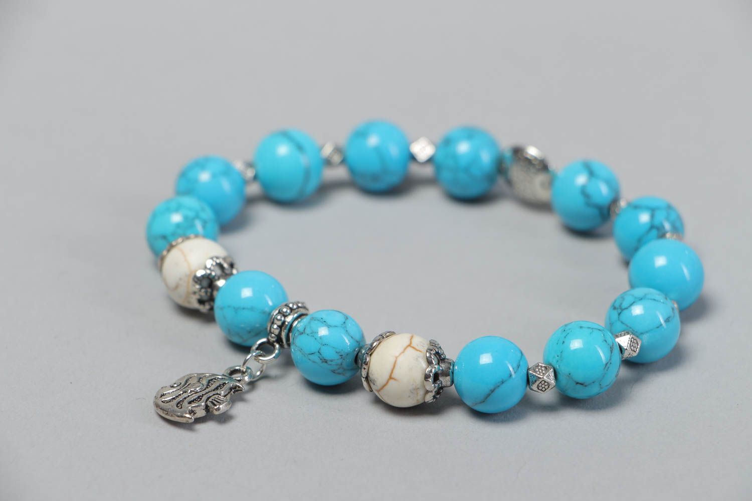 Handmade turquoise bracelet stylish designer accessory jewelry with charms photo 2