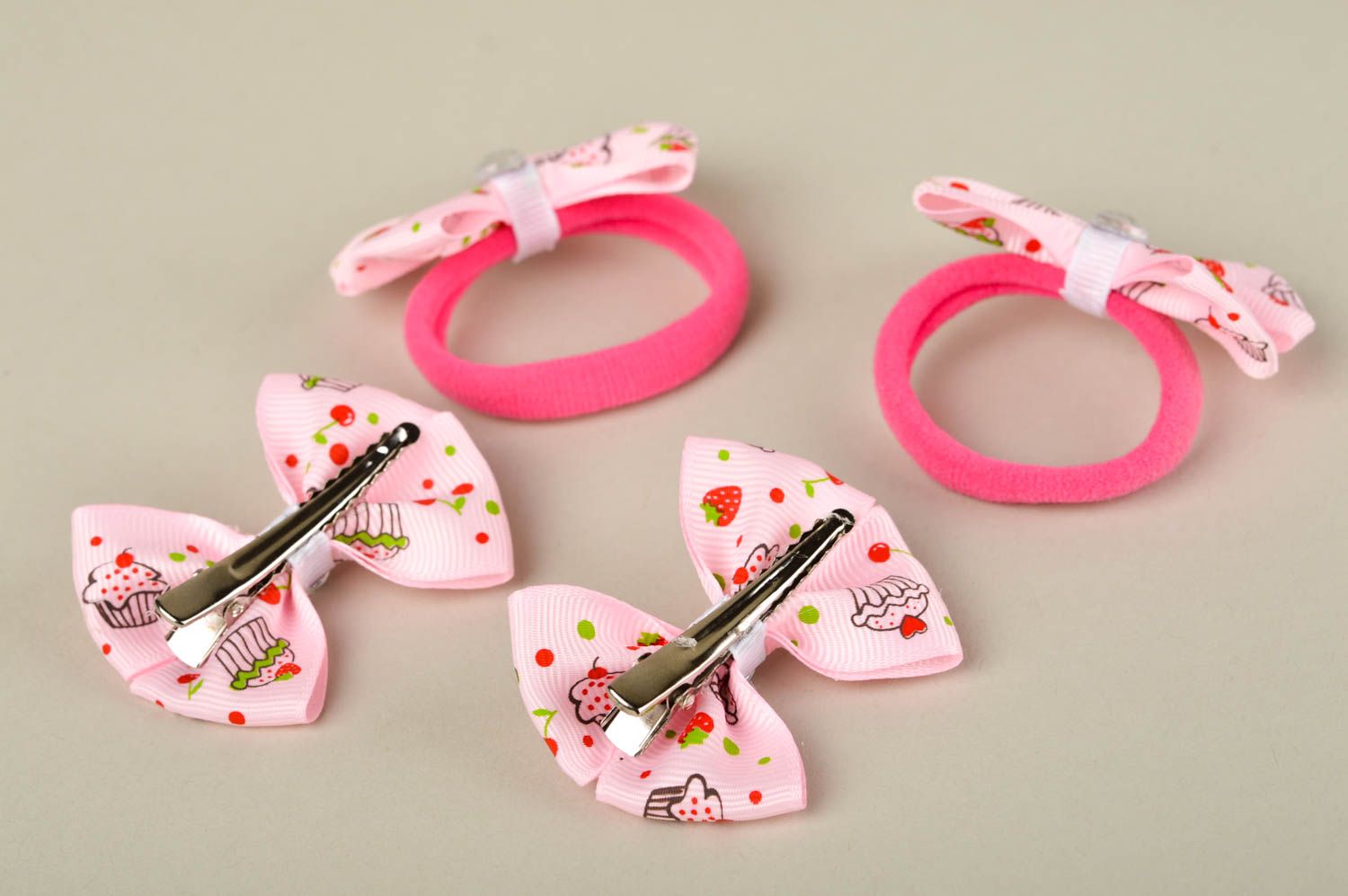 Аксессуары для волос хэнд мейд резинки для девочек розовые бантики для волос фото 3