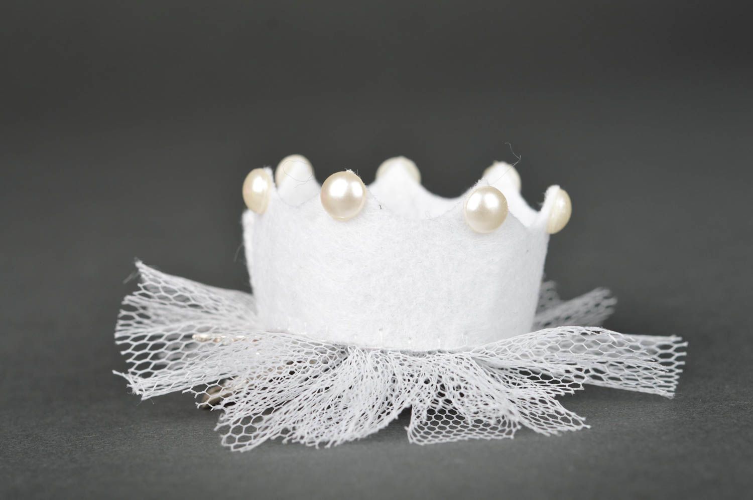 Pinza de pelo artesanal accesorio para niña regalo original Corona blanca foto 2