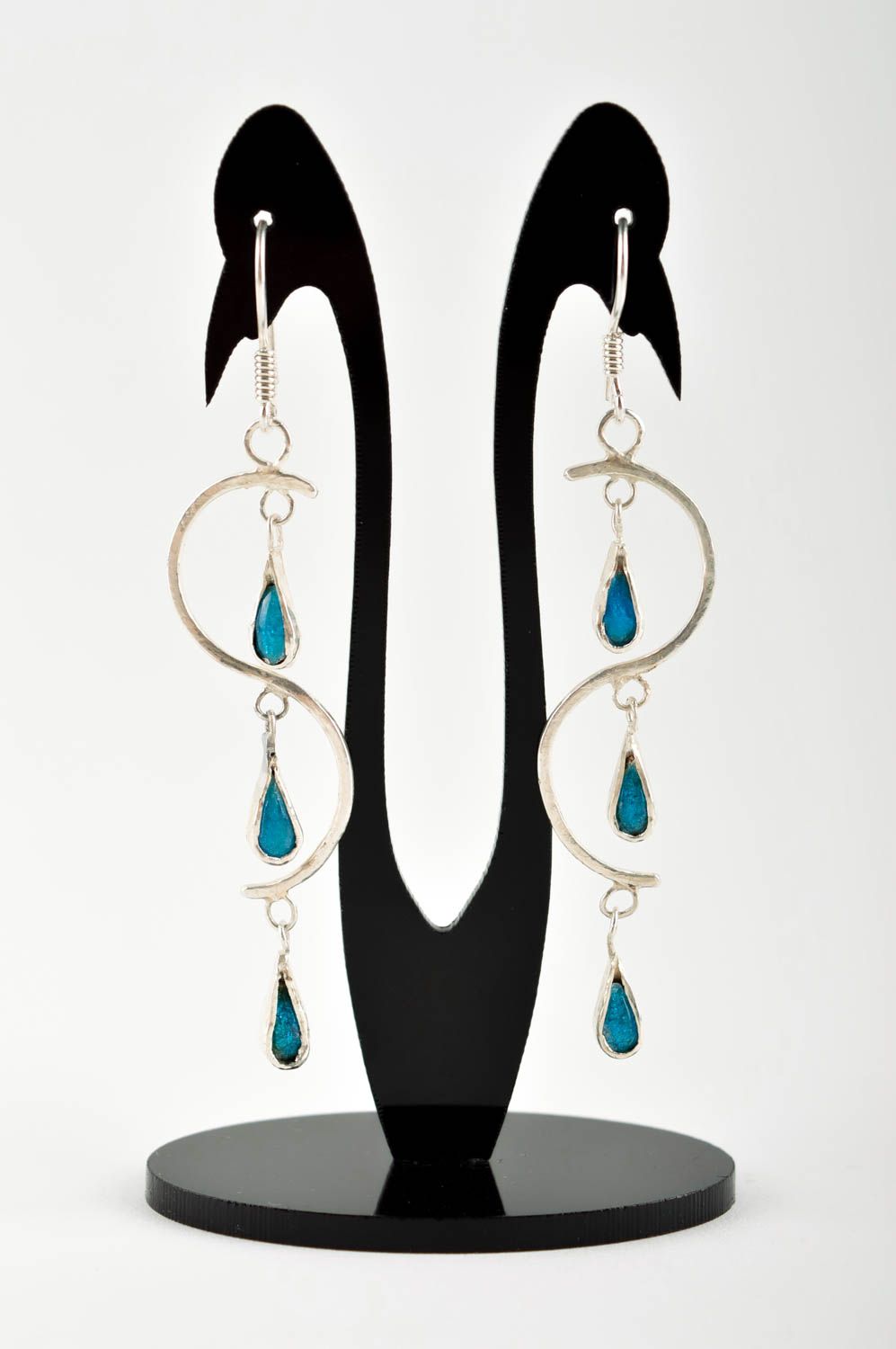 Handmade jewelry metal earrings dangling earrings designer accessories photo 2
