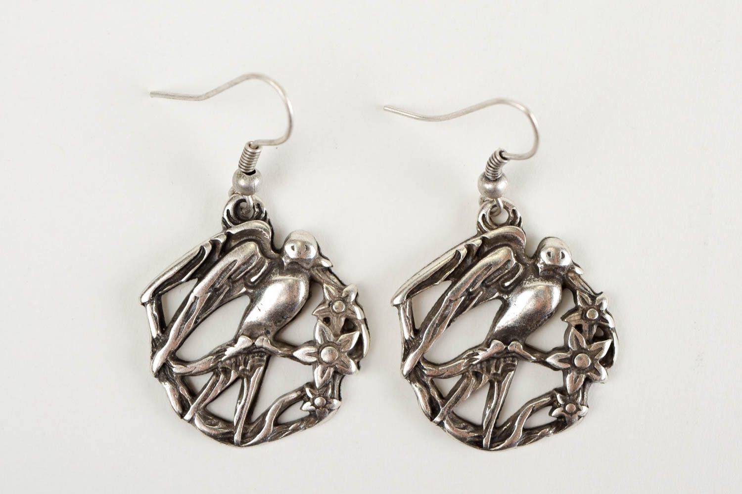Long handmade earrings swallow bird charms metal woman accessory designer gift photo 3